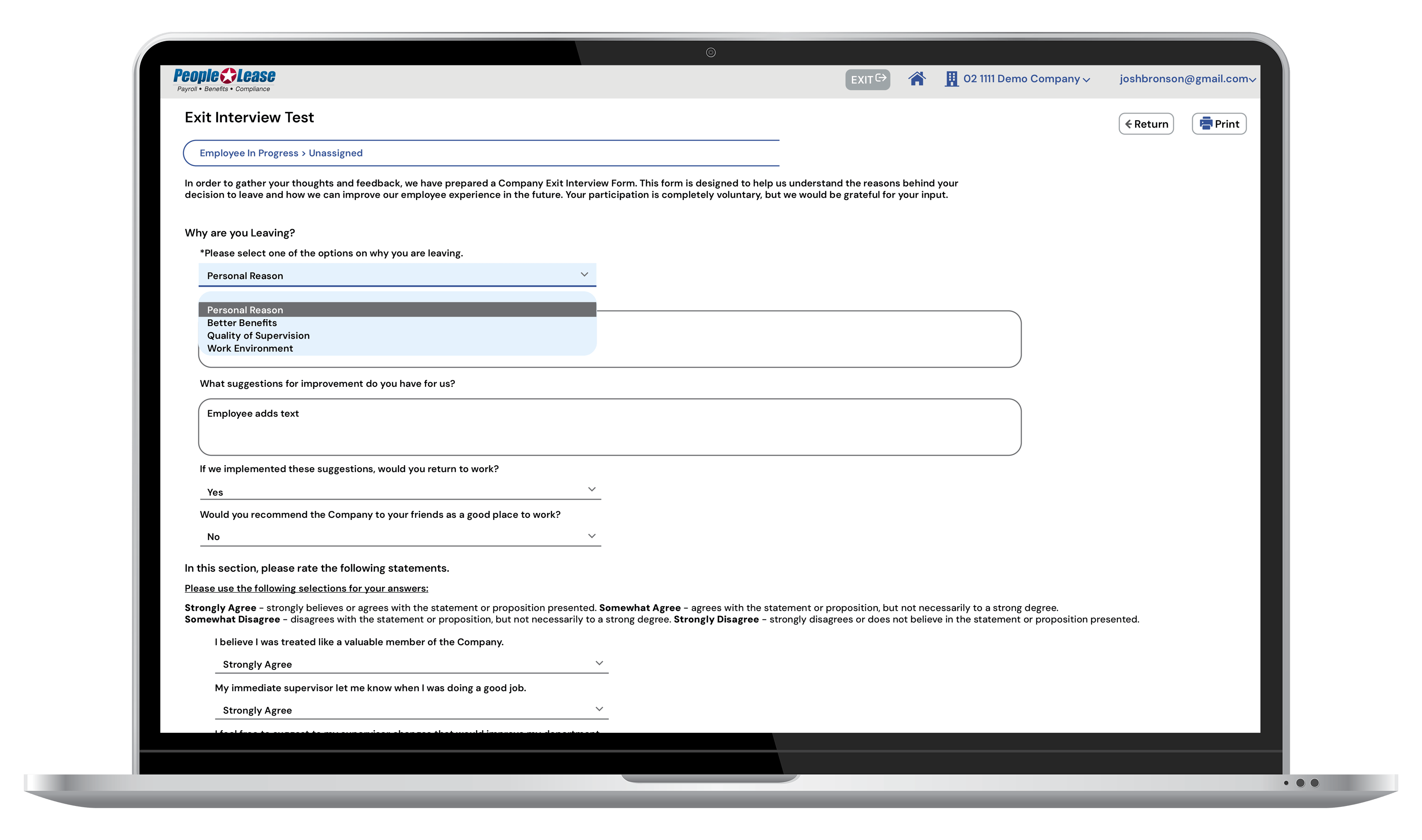 Performance Management Device Screenshot