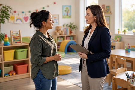 Business Broker and Female Caretaker Conversing