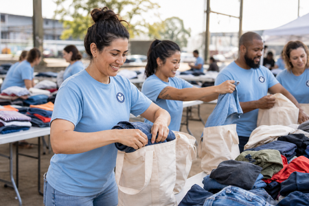 Nonprofit Staff in LightBaby Blue Shirts at Outdoor Drive Event-1