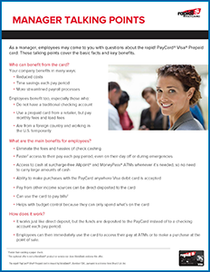 Manager Talking Points for rapid! PayCards Brochure Cover Image